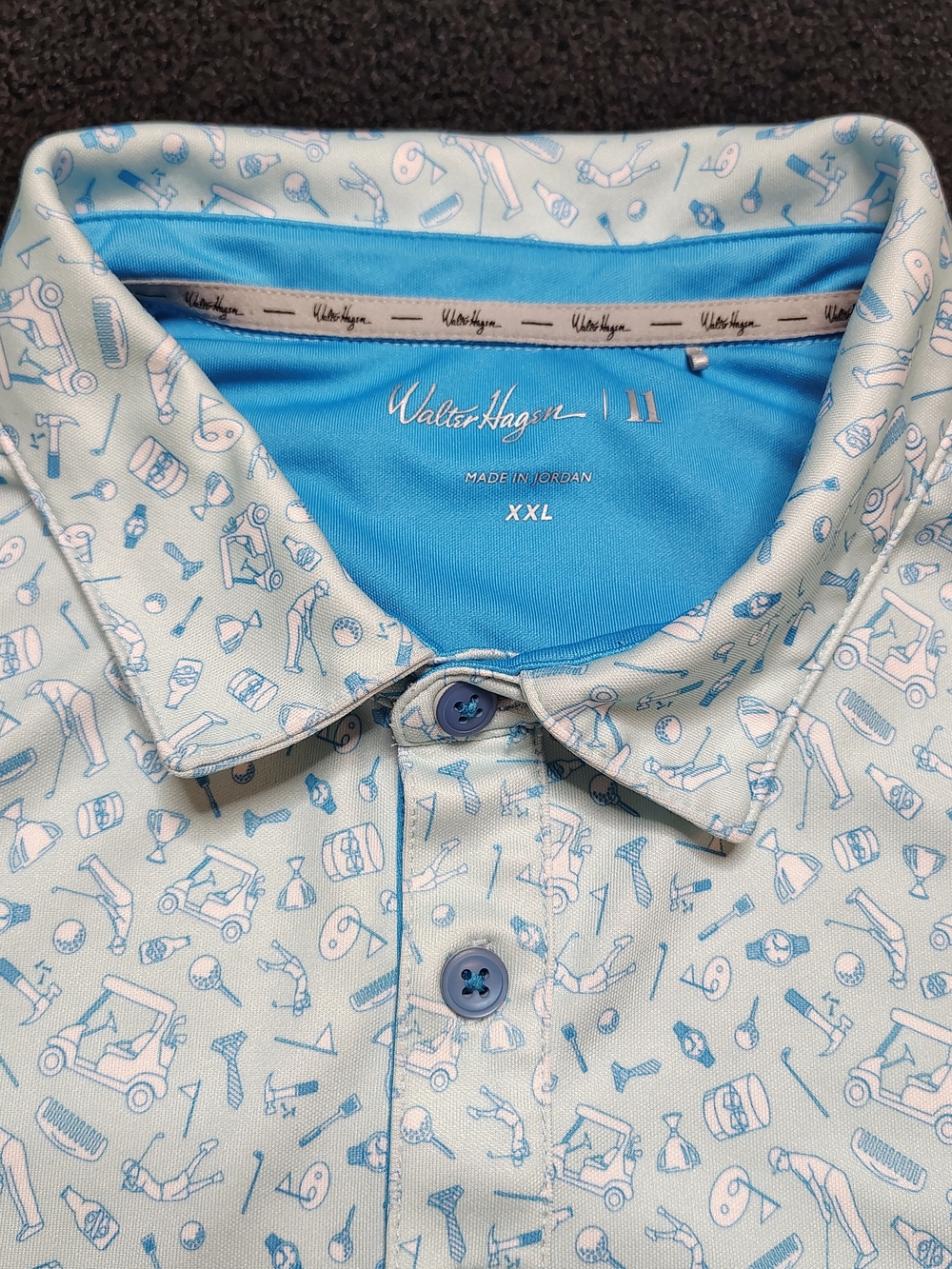 Walter Hagen Polo Shirt Blue Golf All Over Print Performance Men's XXL